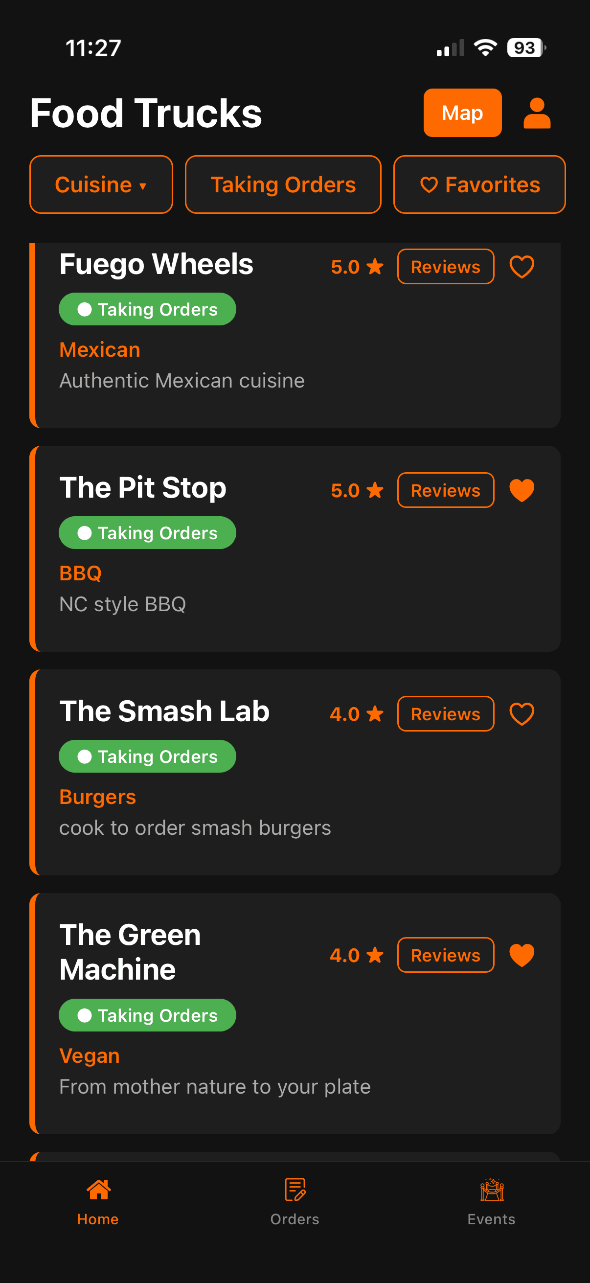 Nearby trucks list