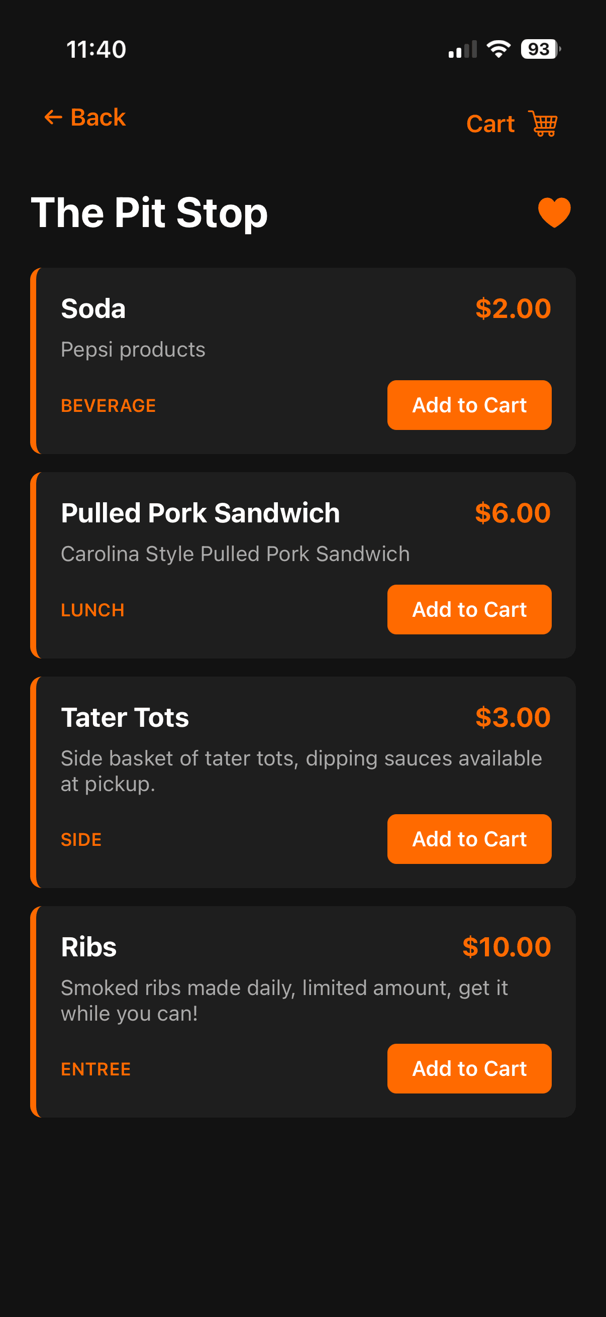 Menu and ordering